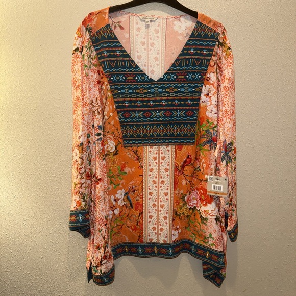 John Mark Tops - John Mark Top Del Mar Women's Size 3X Floral 3/4 Sleeves Embroidered Tunic NWT